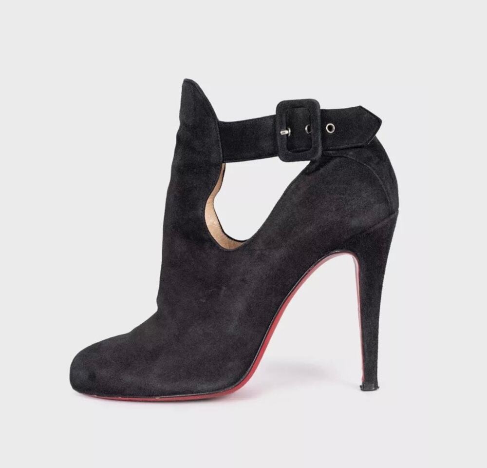 Christian Louboutin Black Suede Cutout Ankle Boots Sz. 38